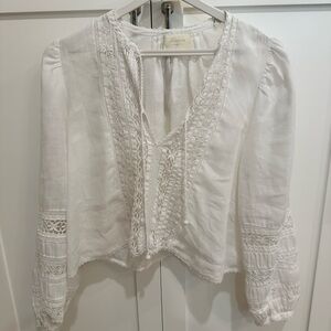 Doen white Long Sleeve Tie Front Blouse